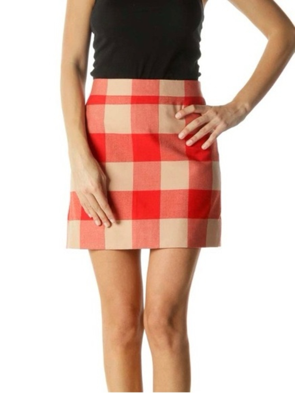 J. Crew Red & Beige Gingham Buffalo Plaid Mini Skirt size 2